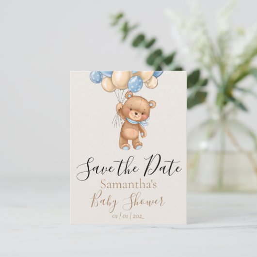 Teddy Bear Balloon Opslaan Datum Briefkaart (Staand voorkant)