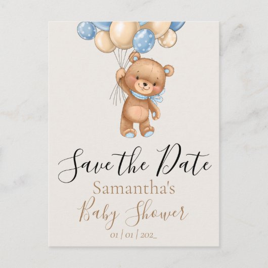Teddy Bear Balloon Opslaan Datum Briefkaart (Voorkant)