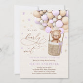 Teddy Bear Balloon Paars Barly Wait Baby shower Kaart (Voorkant)