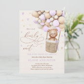 Teddy Bear Balloon Paars Barly Wait Baby shower Kaart (Staand voorkant)