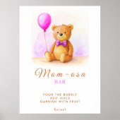 Teddy Bear Balloon Pastel Roze Bruin Baby shower Poster (Voorkant)
