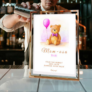 Teddy Bear Balloon Pastel Roze Bruin Baby shower Poster
