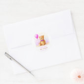 Teddy Bear Balloon Pastel Roze Bruin Baby shower Ronde Sticker (Envelop)
