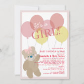 Teddy Bear Balloon Pink Girl Baby shower per post Kaart (Voorkant)