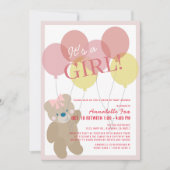 Teddy Bear Balloon Pink Girl Drive-by Baby shower Kaart (Voorkant)