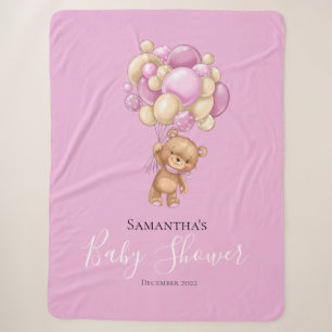 Teddy Bear Balloon PINK Sherpa Blanket Deken