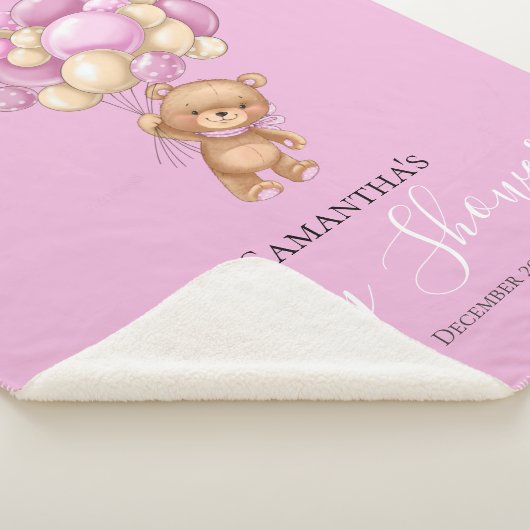 Teddy Bear Balloon PINK Sherpa Blanket Deken (3/4)