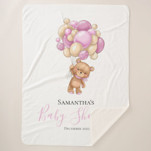 Teddy Bear Balloon PINK Sherpa Deken