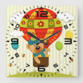 Teddy Bear Balloon Ride Vierkante Klok (Voorkant)