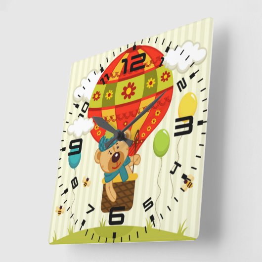 Teddy Bear Balloon Ride Vierkante Klok (Hoek)