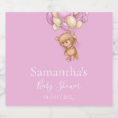 Teddy Bear Balloon Roze baby shower Sparkling Wijnetiket (Enkel label)