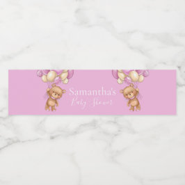 Teddy Bear Balloon Roze baby shower Waterfles Etiket