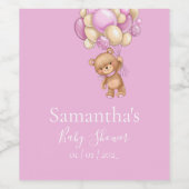 Teddy Bear Balloon Roze baby shower Wijn Etiket (Enkel label)