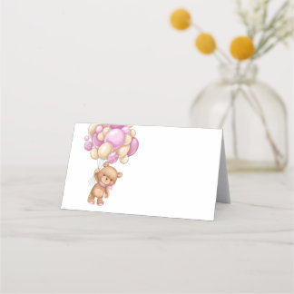 Teddy Bear Balloon Roze Place Card Plaatskaartje