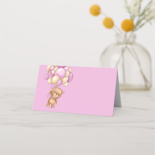 Teddy Bear Balloon Roze Place Card Plaatskaartje (Achterkant)