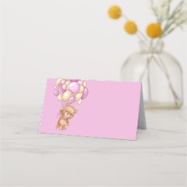 Teddy Bear Balloon Roze Place Card Plaatskaartje