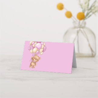 Teddy Bear Balloon Roze Place Card Plaatskaartje