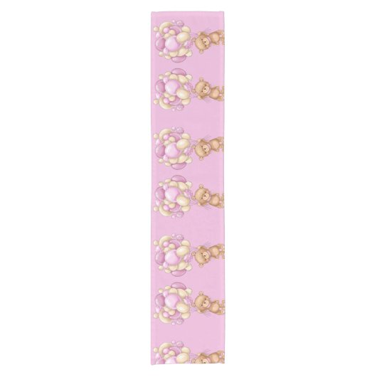 Teddy Bear Balloon Roze Short Table Runner Korte Tafelloper (Voorkant)