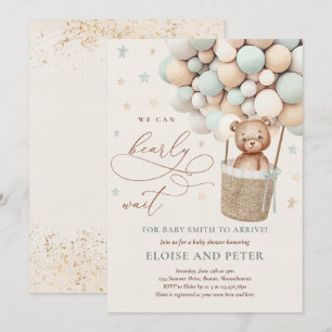 Teddy Bear Balloon Sage Green Beer Baby shower Kaart