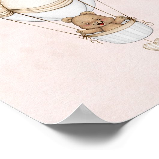 Teddy Bear Balloon Schattige Roze Kwekerij Art Pri Poster (Hoek)