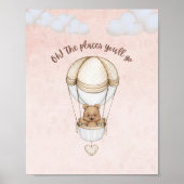 Teddy Bear Balloon Schattige Roze Kwekerij Art Pri Poster (Voorkant)