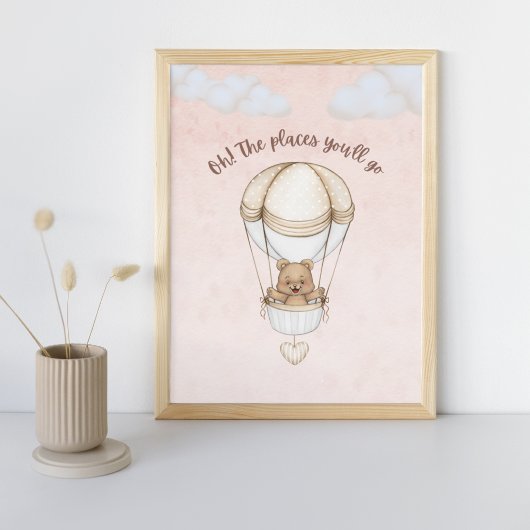 Teddy Bear Balloon Schattige Roze Kwekerij Art Pri Poster