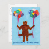 Teddy Bear Balloon Swing Verjaardag Nodig Briefkaa Uitnodiging Briefkaart (Voorkant / Achterkant)