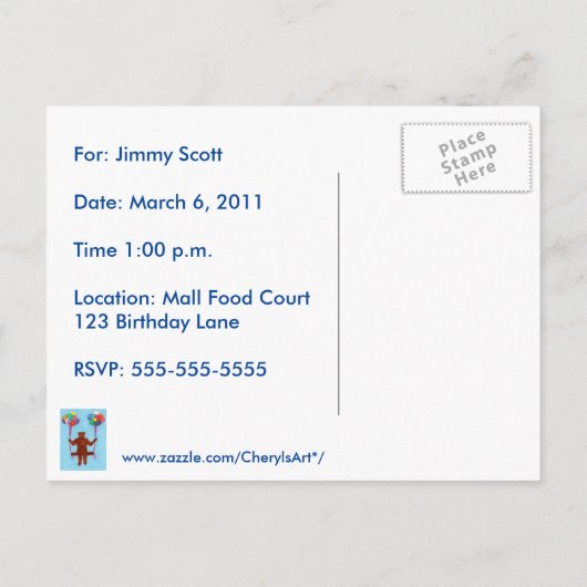 Teddy Bear Balloon Swing Verjaardag Nodig Briefkaa Uitnodiging Briefkaart (Achterkant)