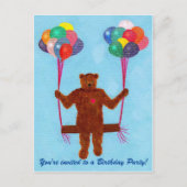 Teddy Bear Balloon Swing Verjaardag Nodig Briefkaa Uitnodiging Briefkaart (Voorkant)