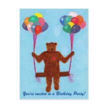 Teddy Bear Balloon Swing Verjaardag Nodig Briefkaa