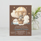 Teddy Bear Balloon Thema Baby shower Uitnodiging (Staand voorkant)