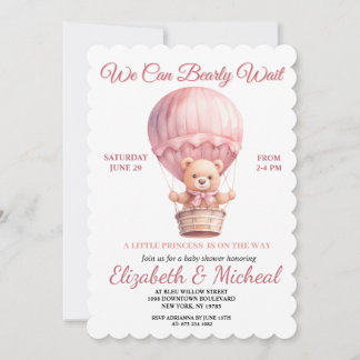 Teddy Bear Balloon Theme Baby Shower Invitation Kaart