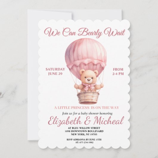 Teddy Bear Balloon Theme Baby Shower Invitation Kaart (Voorkant)