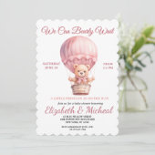 Teddy Bear Balloon Theme Baby Shower Invitation Kaart (Staand voorkant)