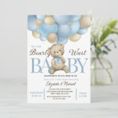 Teddy Bear Balloon Theme Baby Shower Invitation Kaart (Staand voorkant)