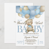 Teddy Bear Balloon Theme Baby Shower Invitation Kaart (Voorkant / Achterkant)