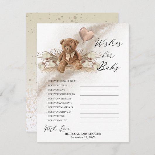 Teddy Bear Balloon wenst Baby (Voorkant / Achterkant)