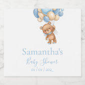 Teddy Bear Balloon White Blue baby shower Sparkling Wijnetiket (Enkel label)