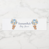 Teddy Bear Balloon White Blue baby shower Waterfles Etiket (Enkel label)