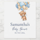 Teddy Bear Balloon White Blue baby shower Wijn Etiket (Enkel label)