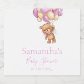 Teddy Bear Balloon White Pink baby shower Sparkling Wijnetiket (Enkel label)