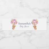 Teddy Bear Balloon White Pink baby shower Waterfles Etiket (Enkel label)