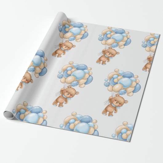 Teddy Bear Balloon Wrapping Paper Cadeaupapier (Uitgerold)