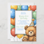 Teddy Bear Balloons 1e verjaardag uitnodiging (Voorkant)