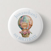 Teddy Bear Balloons 1st Birthday Button (Voorkant)