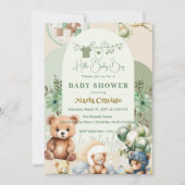 Teddy Bear & Balloons Baby Boy Shower Uitnodiging (Voorkant)