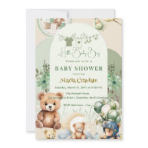 Teddy Bear & Balloons Baby Boy Shower Uitnodiging
