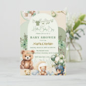 Teddy Bear & Balloons Baby Boy Shower Uitnodiging (Staand voorkant)