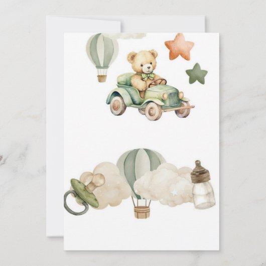 Teddy Bear & Balloons Baby Boy Shower Uitnodiging (Achterkant)