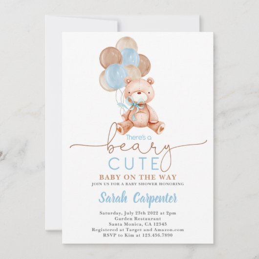 Teddy Bear Balloons Baby shower Boy Kaart (Voorkant)